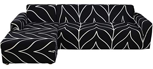 Mingfuxin Sofa-Schonbezüge, Elastische Stretch-Sofabezüge Überwürfe, Abschnitts-Sofabezüge Ecksofa Schonbezug Möbelschutz with 2 Stücke Kissenbezug für 3 Sitzer + 3 Sitzer L-förmige Sofa