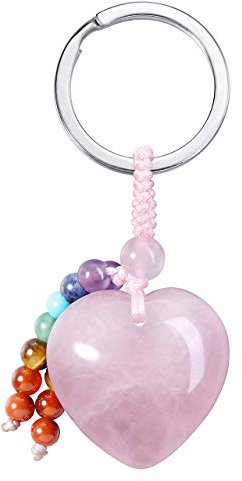 CrystalTears Rose Quartz Crystal Stone Keychain Natural Chakra Healing Quartz Crystal Gemstone Heart Car Keyring Bag Charms for Women Girls Bag Charm Decor Gift for Christmas Mother’s Day Birthday