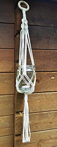 handgefertigtes Makramee Hänge-Windlicht/Vase mit Glas