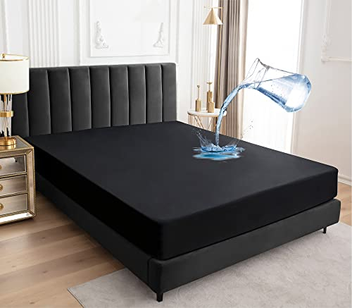 Wasserdichter Matratzenschoner 140x200cm Spannbettlaken, Atmungsaktive Matratzenbezug Wasserundurchlässiger Matratzen-Schutz Nässeschutz Spannbetttücher - Schwarz