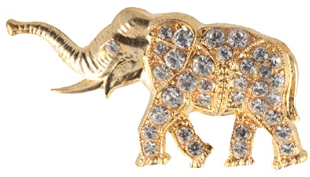 Breiter Hutanstecker Hutschmuck Brosche Elefant Gold weiße Steine ca. 4,5x2cm
