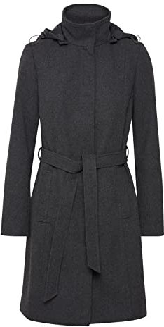 fransa FRSAGA Damen Übergangsjacke Jacke Mantel mit Wollanteil verdeckter Reißverschluss mit Kapuze mit Gürtel, Größe:M, Farbe:Raw melange (200124)
