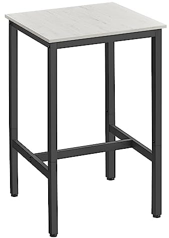VASAGLE Bartisch, Stehtisch, Küchentisch, hoch, mit Stahlgestell, 60 x 60 x 92 cm, einfache Montage, für Küche, Wohnzimmer, Industrie-Design, vintageweiß-schwarz LBT025B73