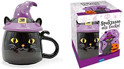 Trötsch Spuktasse mit Deckel Katze Keramiktasse Halloween: Kaffeetasse Teetasse Geschenkidee Geschenk Halloween Tasse Katze Tasse mit Deckel ... Teetasse Geschenkidee Geschenk Tasse
