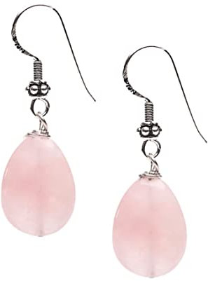 TreasureBay Handmade Natural Gemstone Tear Drop Shape Sterling Silver Earrings - Gift Ideas for Women (Rose quartz)