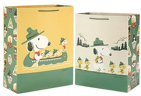 Hallmark Peanuts Geschenktüte Bundle (2 Taschen: 1 große 33 cm, 1 XL 38,1 cm) Snoopy und Woodstock für Vatertag, Geburtstage, Sommercamp