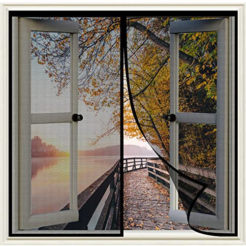 Moskitonetze für Fenster 95 x 140 cm Fliegengitter gegen Insekten, Insektengitter Lamellenvorhang Türe Lassen Frische Luft Und Licht Herein für Wohnzimmer Fenster, Schwarz