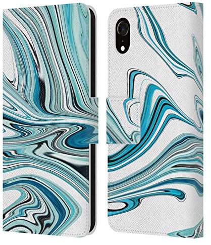 Head Case Designs Offizielle Suzan Lind Blaugrün Weiß Wirbel Aus Marmor Leder Brieftaschen Handyhülle Hülle Huelle kompatibel mit Apple iPhone XR