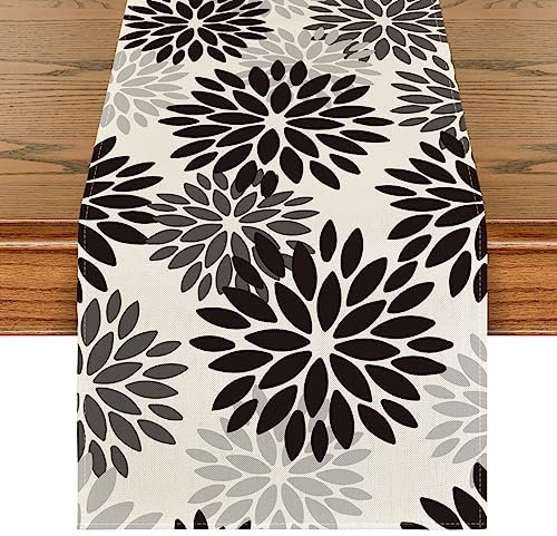 Artoid Mode Chemin de table d'Halloween - Fleurs noires - Dahlias - Décoration saisonnière de table de cuisine en intérieur, décor de fête/vacances - 40 x 240 cm