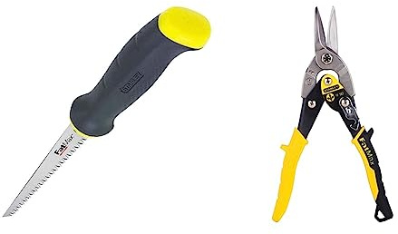 Stanley 0-20-556 Scie à Guichet - Gamme Fatmax - pour Cloisons Sèches, Bois et Plastique & FATMAX Cisaille Aviation Tête Droite Acier Forgé Chromé Double Action de Pivot pour