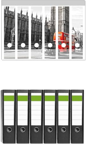 Wallario 6 Stück breite Ordner inkl. Klebeetiketten mit Motiv London Red Bus - Set mit Rückenschildern/Ordnerrücken Stickern