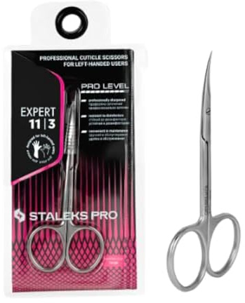 STALEKS PRO by Natury Nails Professional Left Handed Cuticle Scissors Ergonomic Rings Stainless Steel Expert SE 11/3