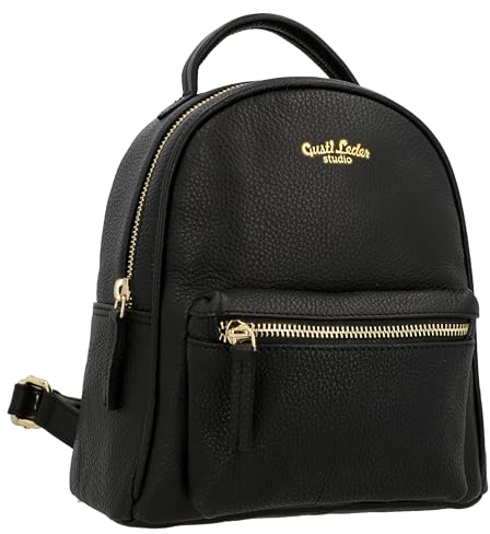 Gusti Rucksack Leder - Wendy Damen Cityrucksack Lederrucksack Daypack Tagesrucksack klein Leder Schwarz