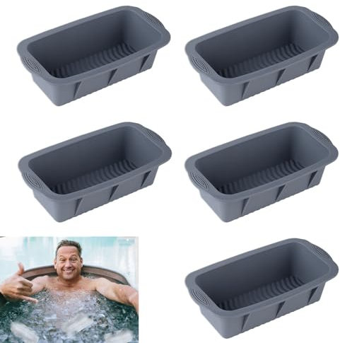 5Pcs Extra Large Ice Block Mold, Grey Silicone Ice Block Molds for Ice Bath Tub, Big Ice Cube Molds for Ice Bath, Ice Maker for Cold Plunge or Coolers, Ice Tray Accessories for Ice Bath Chiller