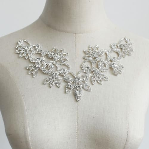 PEARLY JUN Silber Strass Applikation für Kleidung Strassband Glitzerband | Hochzeitsdekoration Strassschmuck als Kleidungszubehör