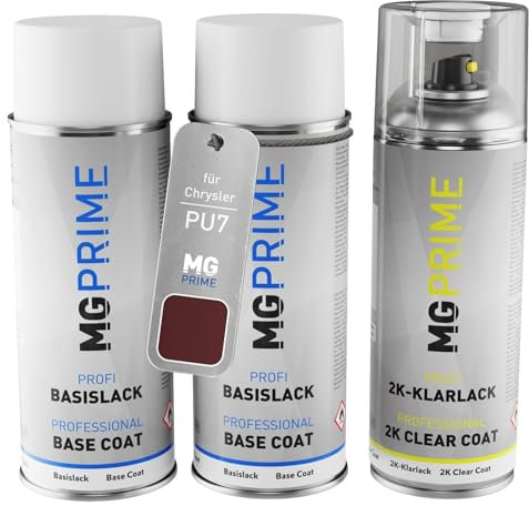 MG PRIME Autolack 2K Spraydosen Set für Chrysler PU7 Chestnut Brown Metallic Grundlack Basislack 2 Komponenten Klarlack Sprühdose