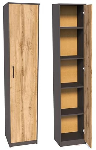 KUBUTKU Armoire Multifonction Pratique 180 x 39 x 35 cm avec 1 Porte et 4 étagères pour Le Bureau Le ménage Graphite/Wotan R008