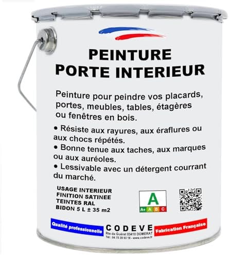 Peinture Porte Interieur - Codeve Bois/Ral 1013 - Blanc Perle - 20 - Intérieur - Pour La Décoration De Votre Porte En Pin, Sapin, Frêne Ou Chêne.
