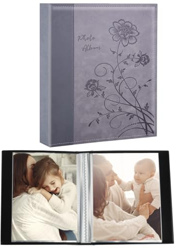Miaikoe kleines Fotoalbum 10x15 2 Pakete, jede Packung enthält 52 vertikale Bilder, Slip in Top Loading Fotoalbum Buch für Kunstwerke oder Postkarten Lagerung (Grau)