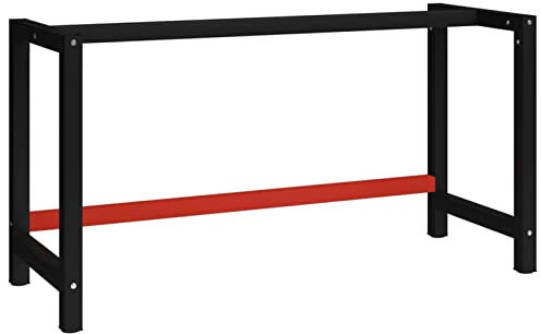 Rantry Work Bench Frame Metal 150x57x79 cm Black and Red, Heavy Duty Workbench Table Workshop Shed Table Legs