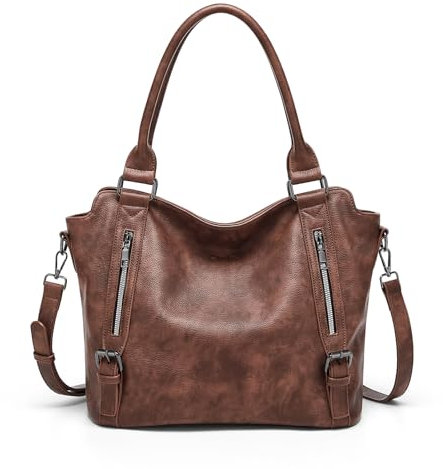 Cnoles Tote Tasche für Frauen Veganes Leder Umhängetasche Mode Große Geldbörse und Handtaschen Damen Hobo-Taschen (braun-0158L)