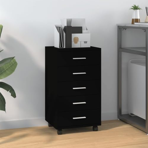 WRJENFSC Werkzeugschrank Büro-Lagerschränke Garage Schließfächer Schubladenschrank mit Rollen Schwarz Holzwerkstoff Geeignet für Garage, Wohnzimmer, Küche, Hauswirtschaftsraum