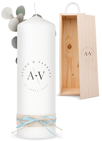 AMARI ® Hochzeitskerze personalisiert Blumenwiese (002.06.12) 25cm - Traukerze Hochzeit - Hochzeitskerze Standesamt - Hochzeitskerze mit Namen und Datum - Traukerze Hochzeit personalisiert