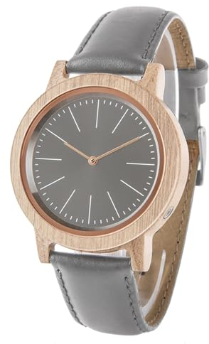 Zeit-Bar Funk-Armbanduhr Damen, Holz-Gehäuse, Echtleder-Uhrband