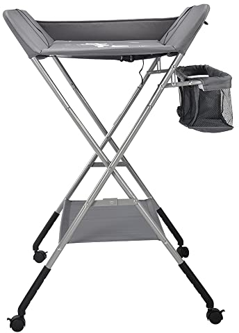 OHMG Baby Wickelkombi Klappbare Wickelkommode,Wickeltisch mit Rollen,Mobiler Wickeltisch mit Wickelauflage,Sicherheitsgurt und Ablagefächern,Wasserdicht und Höhenverstellbar,Stabil