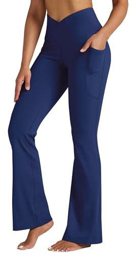 WILLIT Yogahose Damen Flare Leggings Jogginghose Hohe Taille Bootcut Bauchkontrolle Sporthose Büro Stretch Hose Elegante Schlaghose Workout Leggings mit Taschen 31 Navy M