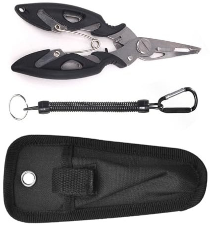 IUSOT Fishing Pliers, Stainless Steel Multi Fishing Pliers Hook Remover with Bag and Lanyard, Fishing Scissors, Fishing Forceps, Fishing Disgorger, Split Ring Pliers for Fishing, Hunting, Hiking