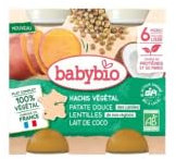 Babybio Hachis Végétal Patate Douce Lentilles Lait de Coco 6 Mois et + Bio 2 Pots de 200 g