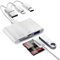 Lightning & USB A & USB-C SD Kartenleser für iPhone/iPad/Kamera, 4-in-1 Multi Speicherkartenleser SD Kartenleser Card Reader Adapter mit Micro SD & SD Kartensteckplätzen, USB A Port und Ladeanschluss