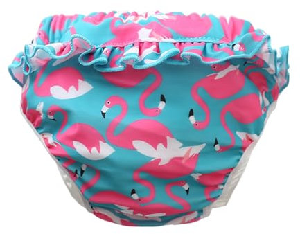WHYCNJL 1 Pieza Pañales de Natación Nuevo Adorable Pañal de Natación Reutilizable para Bebés Pañal de Natación para Niñas con Volantes para Niños Pequeños, 1-2 años (Flamingos, 26-32lb/1-2 años)