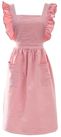 CBBEONRN Schürzen Damen Weich Baumwolle Küche Kochen Schürze Mit Taschen Japanischer Stil Kreuz Zurück Koch Schürze Für Gartenarbeit Blumenladen Pink,One Size
