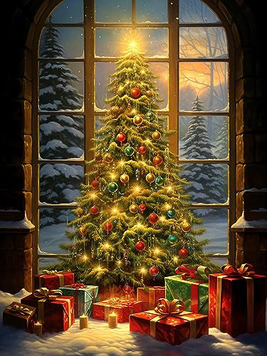 MOMAKA 5D Diamond Painting Kits Weihnachtsbaum,für Erwachsene, DIY Diamant Malerei Full Drill Set Geschenk, Runde Diamant Arts Craft Cross Stickerei Malerei Kits für die Home Wanddekoration 30x40cm-35