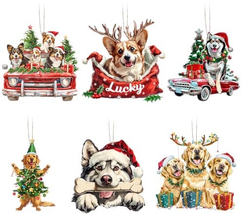 Joyoldelf Dog Christmas Ornaments - 6 Pcs Personalised Xmas Decorations, Hanging Ornaments for Christmas Tree, Pet Memorial Gifts