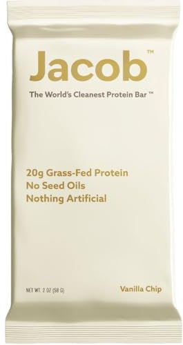 Jacob Bar, Protein Bars, Vanilla (9 Bars Total) - 20g Grass-Fed Protein, No Seed Oils, Nothing Artifical