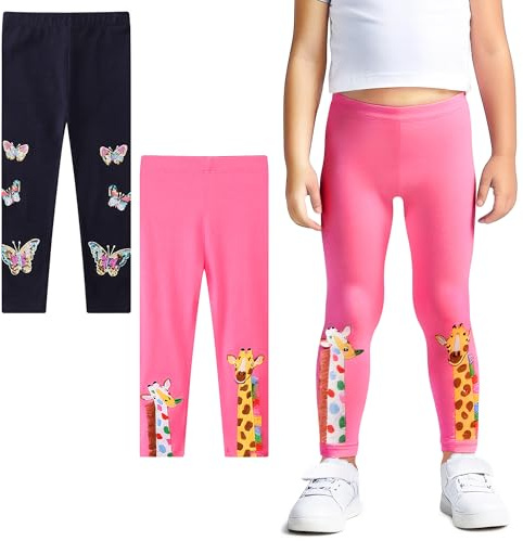 FILOWA Leggings Bambina 2-Pack Cotone Elasticizzati Pantaloni, 2-7 Anni | Unicorno Stampe, Paillettes Ricamo, Ragazze Larghi Legging, Multicolore, Primavera Casual Pants, Scuola Autunno Abbigliamento