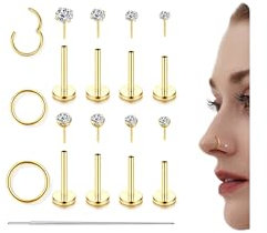 CASSIECA 12stk 18G Tragus Piercing Labret Lippen Piercing Chirurgenstahl Tragus Ohrringe Set Gold mit Zirkonia Stern Flat Piercing Ohr Knorpel Medusa Conch Piercings