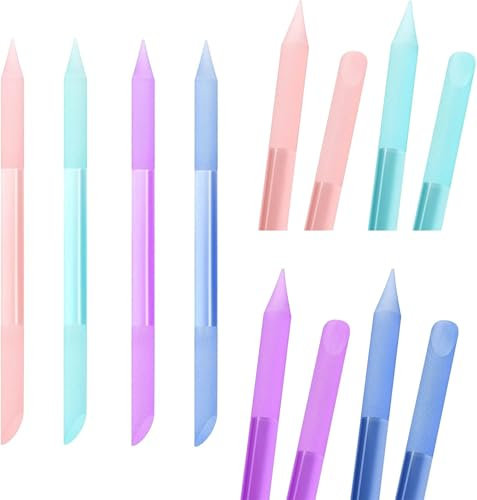 4Pcs Glass Cuticle Pusher, Dual-Ended Manicure Stick, Crystal Cuticle Pusher Glass File, Professional Precision Filing Cuticle Remover, Manicure Pedicure Tools for Nails