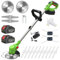 Desbrozadora Batería 21V, Desbrozadora Eléctrica con 2 Baterías de 4,0Ah, Cortabordes Bateria 3 en 1, Telescópica, Rotación 90° para Recortar Césped y Arbustos (Verde)
