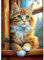 MXJSUA Diamond Painting Erwachsene, Fensterbank Katze Diamant Painting Bilder 30x40cm 5d Diamond-Painting Geeignet Als Geschenk, Zur Entspannung und Als Wanddeko