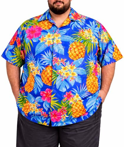 King Kameha Übergrößen 7XL–12XL Herren Hawaiihemd Kurzarm, Sommer Aloha Shirt mit Ananas-Print