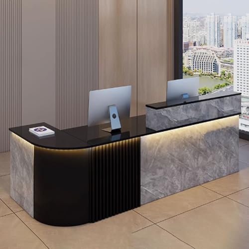 GUQASDV Empfangstheke Tresen Rezeption, Reception Desk Salon, Reception Table, Bürotheke Reception Tisch mit Stauraum für Schönheitssalons(Gray+Black Texture,120x60x100cm)