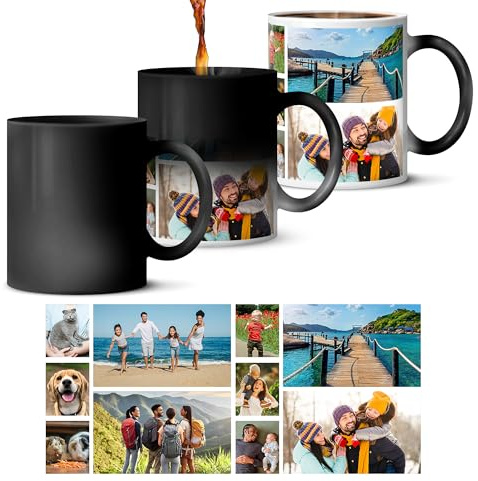 Panther Print Mug personnalisé à changement de chaleur avec photo, tasse magique à changement de couleur, tasse à café personnalisée, texte ou logo, 325 ml, cadeau personnalisé pour anniversaire, Noël