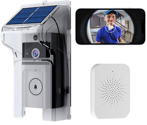 OBEST Wireless Intelligent High-Definition Video Doorbell, With Solar Rain Cover, Two-Way Audio, Human & PIR Detection, Voice Intercom, Cloud Storage, Night Vision, Built-In Ringtone, 2.4G Wifi