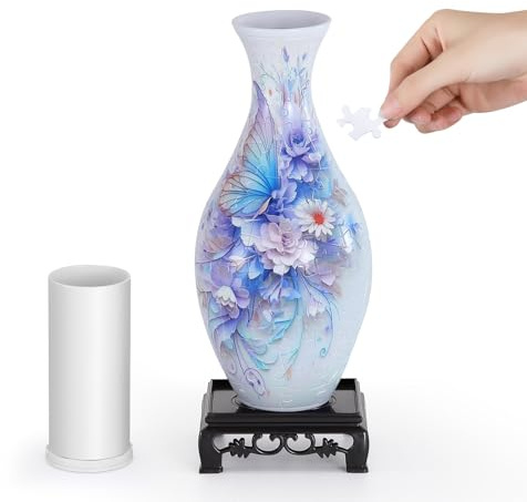 wowsome 3D Puzzle Vase for Adults,Puzzle Planter Pot for Women,3D Art Jar Puzzles for House Flowers Arrangements and Home Decoration (Roses and Butterflies)
