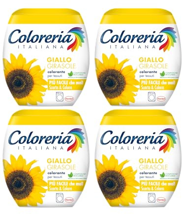 Coloreria Italiana Grey Colorante Tessuti e Vestiti in Lavatrice, colore Giallo Girasole, 4 Confezioni, 350 g