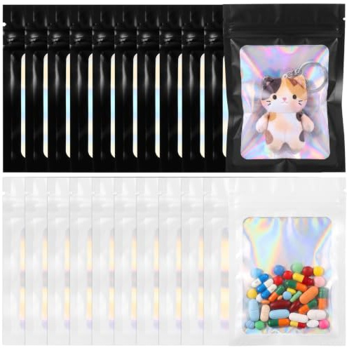 IYEREER 120 Mylar Återförslutningsbara väskor 7 x 10 cm Transparent Fönster | Finns i svartvitt, perfekt för förpackning av mat, kakor, godis och modesmycken
